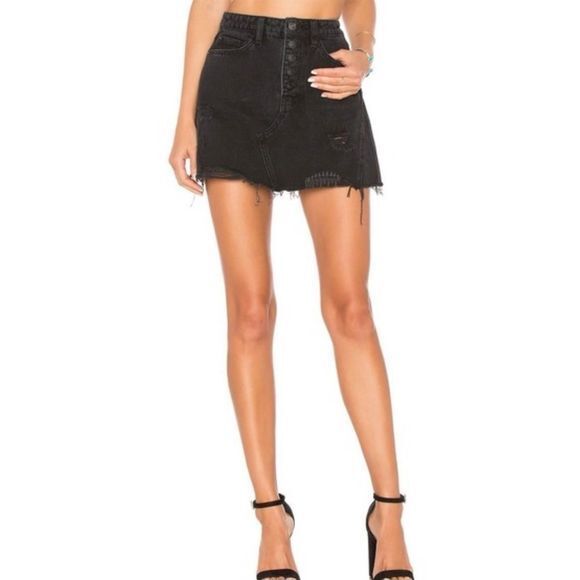 Free People Dresses & Skirts - We The Free A-Line Washed Black Button Fly Distressed Denim Skirt OB792191 25